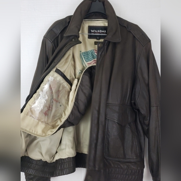 Vtg 80s Wilsons Leather Jacket Men's L A 2 Bomber Flight Motorcycle Brown Heavy. - Picture 6 of 15